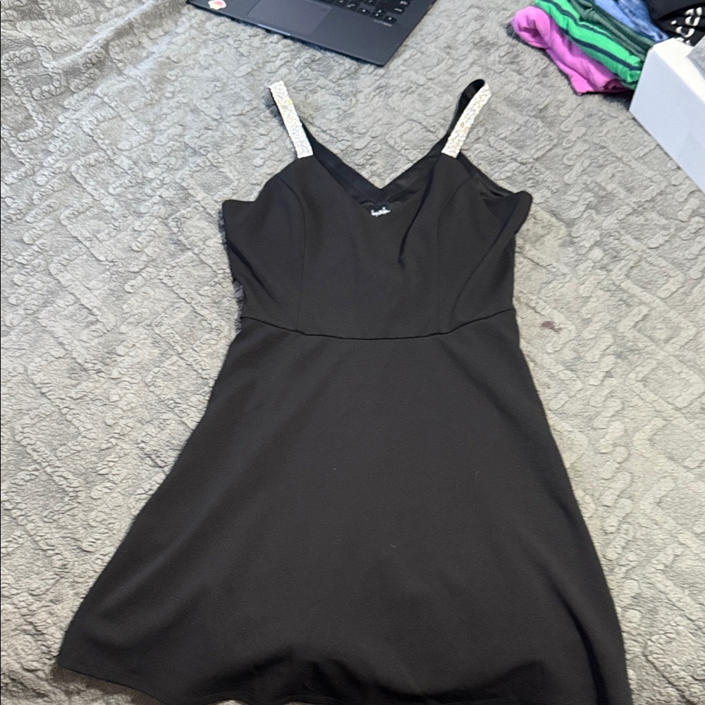 by & by Black Mini Dress with Silver Straps